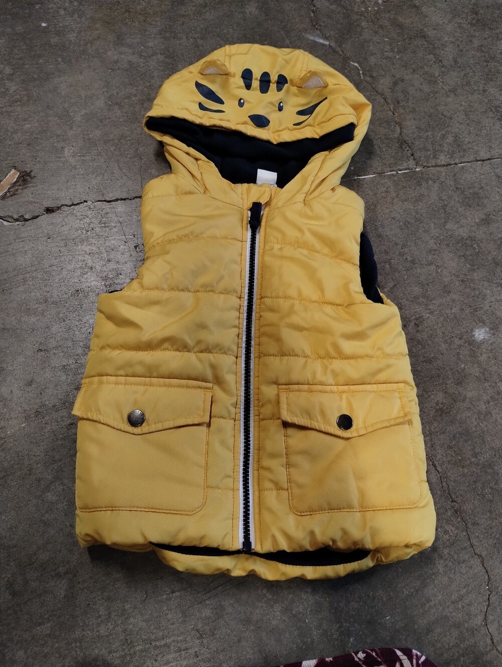 Kids Yellow Puffer Vest With Tiger Hood